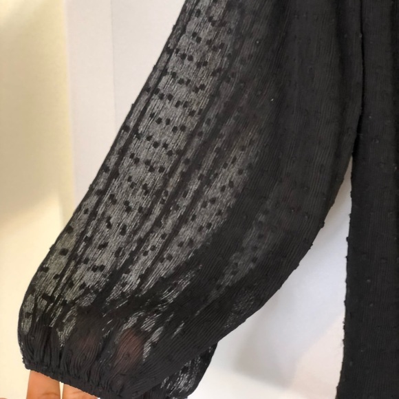 NWT English Factory Smocked Off-the-Shoulder Polka-dot Chiffon Top in Black - Picture 8 of 15